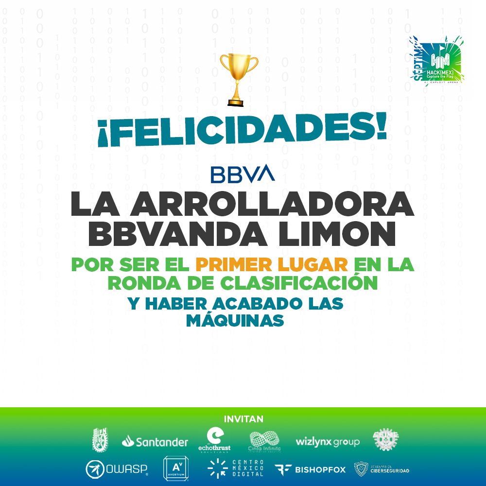 ¡Muchas felicidades La Arrolladora BBVAnda Limon por ser el primer lugar en la ronda de clasificación y haber acabado las máquinas! 🎊🎉🏆🥇