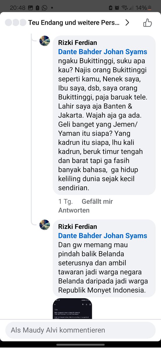 AlviChimon's tweet photo. Komentar facebook orang seperti ini gimana yah? Ngaku kalau Bung Hatta buyutnya dia. Kita wajar marah sih. Perantau aja kok belagu bgt mulutnya ra toto.
#Indonesia #Pancasila https://t.co/Nt13xuNjBV