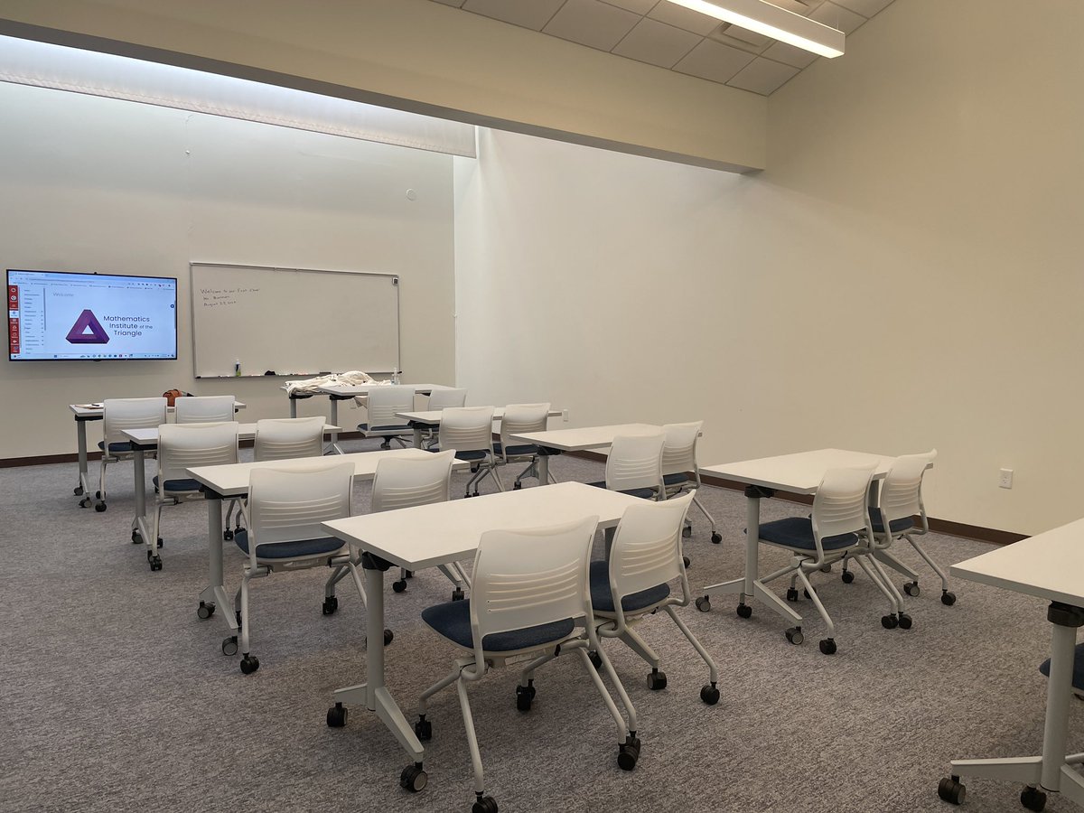 triangleMath's tweet image. Today are our first big classes! Geometry is already underway; in this classroom we are ready with supplies including tshirts and organized binders! #mtbos trianglemathinstitute.com