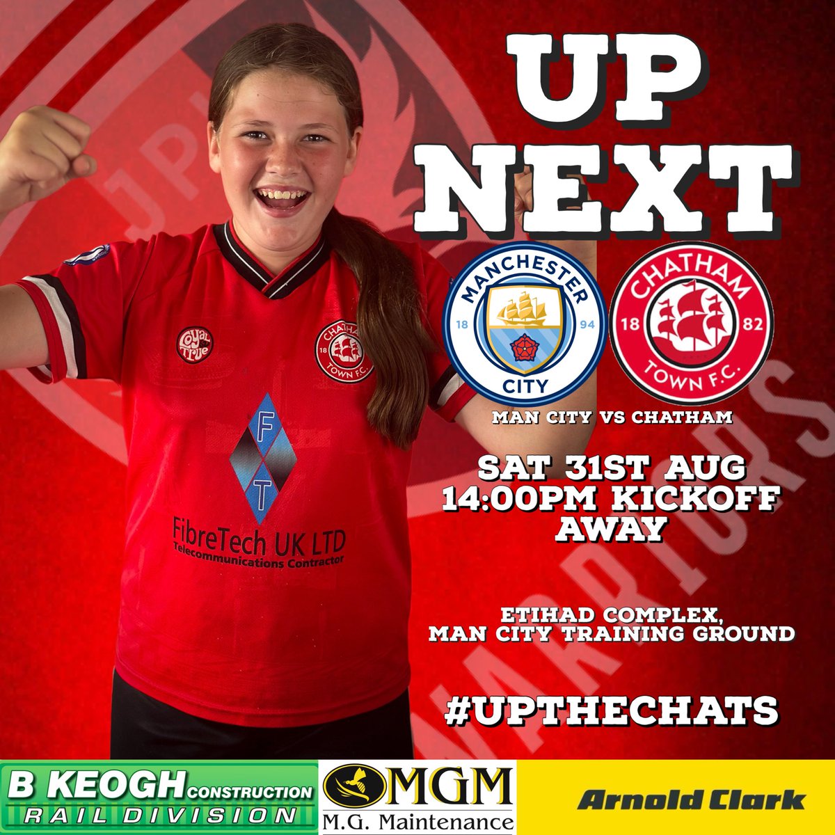UP NEXT - 31/08/24
We have been lucky enough to be invited up to the Etihad complex for a pre-season fixture against Manchester City u14 Girls, one of the best girls academies in the UK. A massive challenge but also a great experience for the Chatham Girls 🇾🇪 <a href="/ChathamTownFC/">Chatham Town</a>