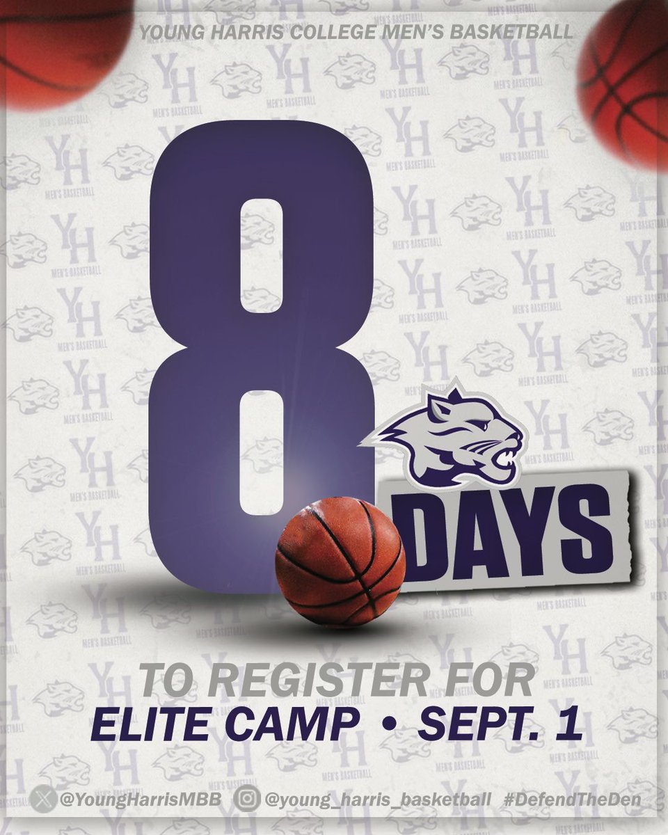 Join us SUNDAY  Sept 1st for our Elite Camp! This is a great way to be evaluated by our coaching staff and see Young Harris College Campus! Open to all HS boys. Link below for more info! 📢📢 8 days left until camp see you there !!! 

yhcbasketball.com/elite-camp.cfm
