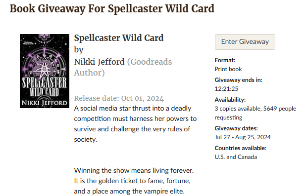 NikkiJefford's tweet photo. FINAL 12 hours to enter for a chance to win 1 of 3 signed paperbacks on Goodreads. YA/Urban Fantasy/PG-13 Enter here  >> https://t.co/Sgqb7YXcEo
#bookgiveaway #readers #booklovers #goodreadsgiveaway https://t.co/igXy7Z0yzB