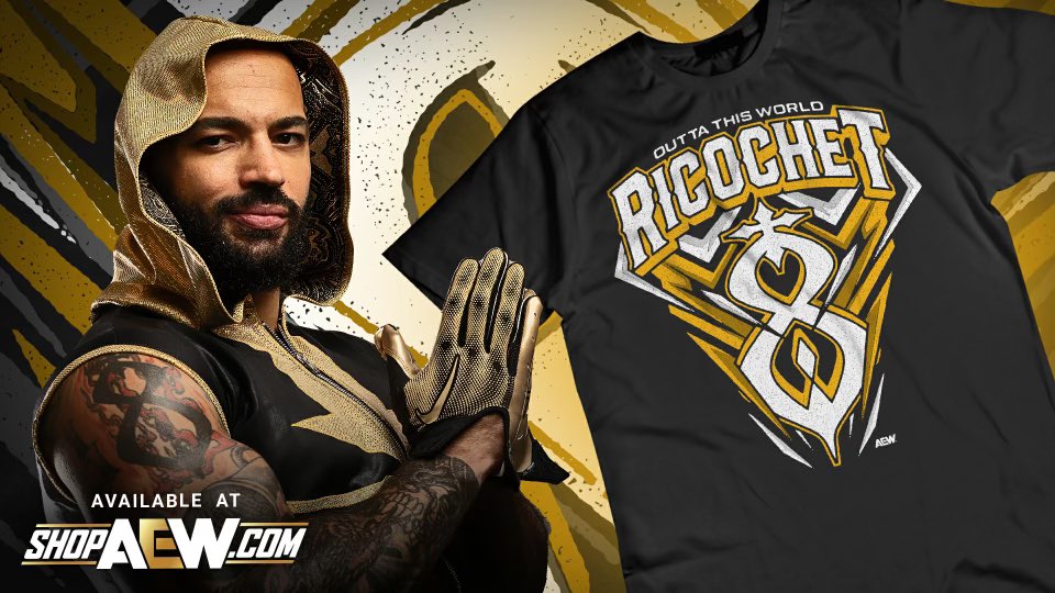 AEW's tweet photo. .@KingRicochet has arrived in AEW! Check out his shirt that just dropped at @ShopAEW! #AEWAllInLondon

https://t.co/hVEvC9EPLB https://t.co/QhJjprOSjo