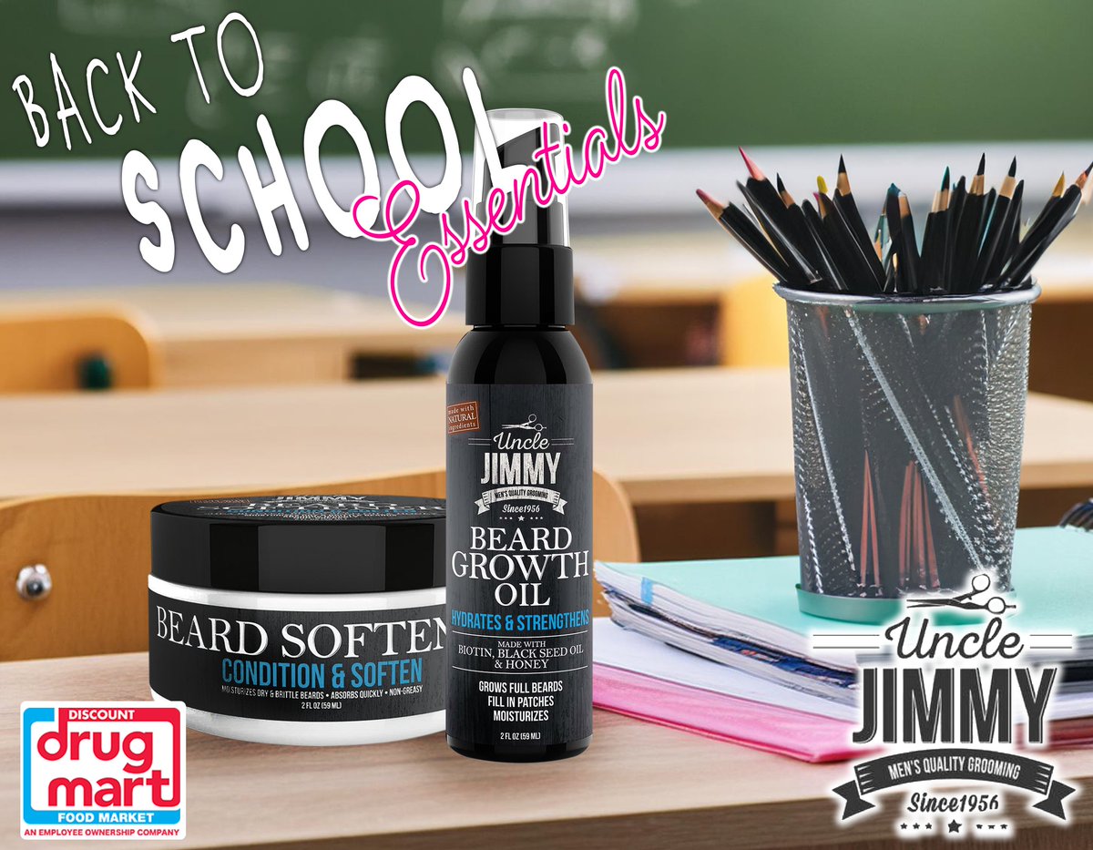 Drug_Mart's tweet image. 🎒 Back to School Essentials! 🎒 Keep your beard sharp with Uncle Jimmy’s Beard Growth Oil &amp;amp; Beard Softener. 📖✨ Check out our Back to School Beauty Book for more exclusive deals: bit.ly/3VZP8Es

#BackToSchool #GroomingEssentials #UncleJimmy #BeardCare #DDM