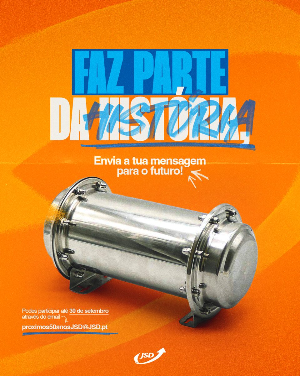 🔮 Participa na nossa Cápsula do Tempo enviando uma carta ou vídeo com as tuas previsões e sonhos para os próximos 50 anos.

🙌🏼 Tens até ao final de Setembro para fazer parte desta História!

📩 proximos50anosJSD@JSD.pt

#JSD #CapsulaDoTempo #50AnosJSD #Acreditar