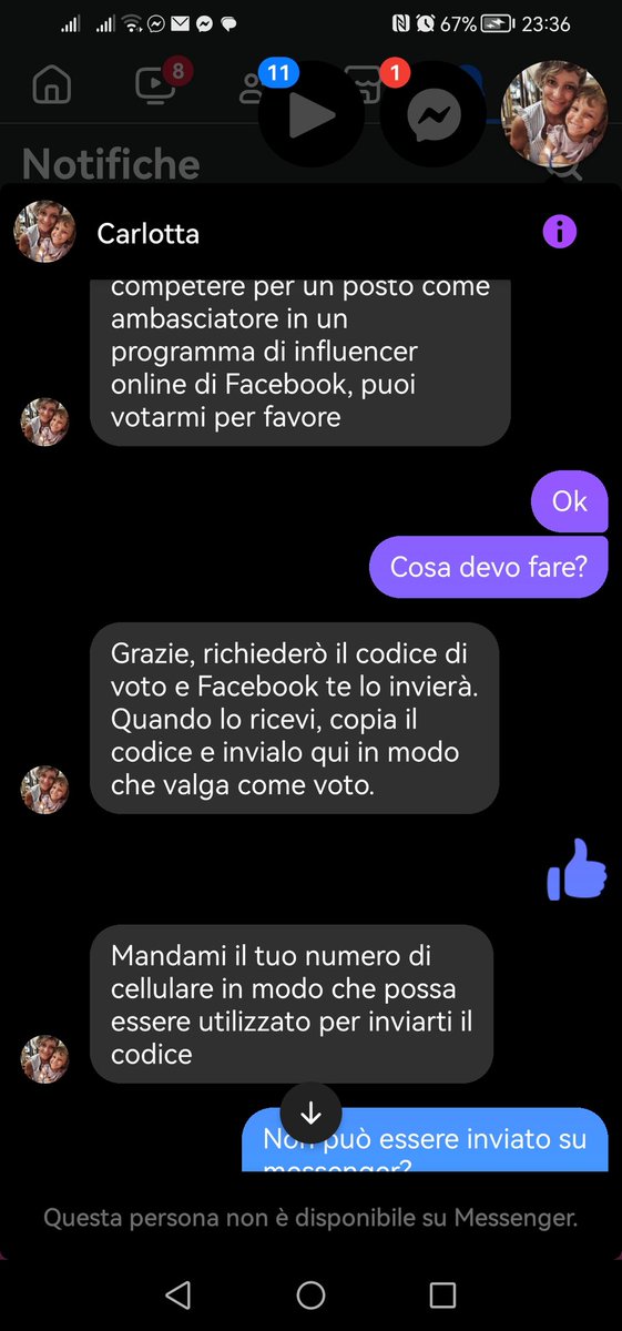 Ritantifa's tweet image. Truffa da un profilo Facebook hackerato, occhio