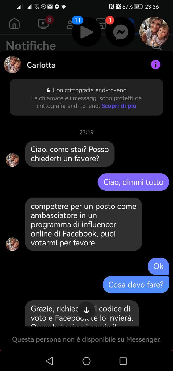 Ritantifa's tweet image. Truffa da un profilo Facebook hackerato, occhio