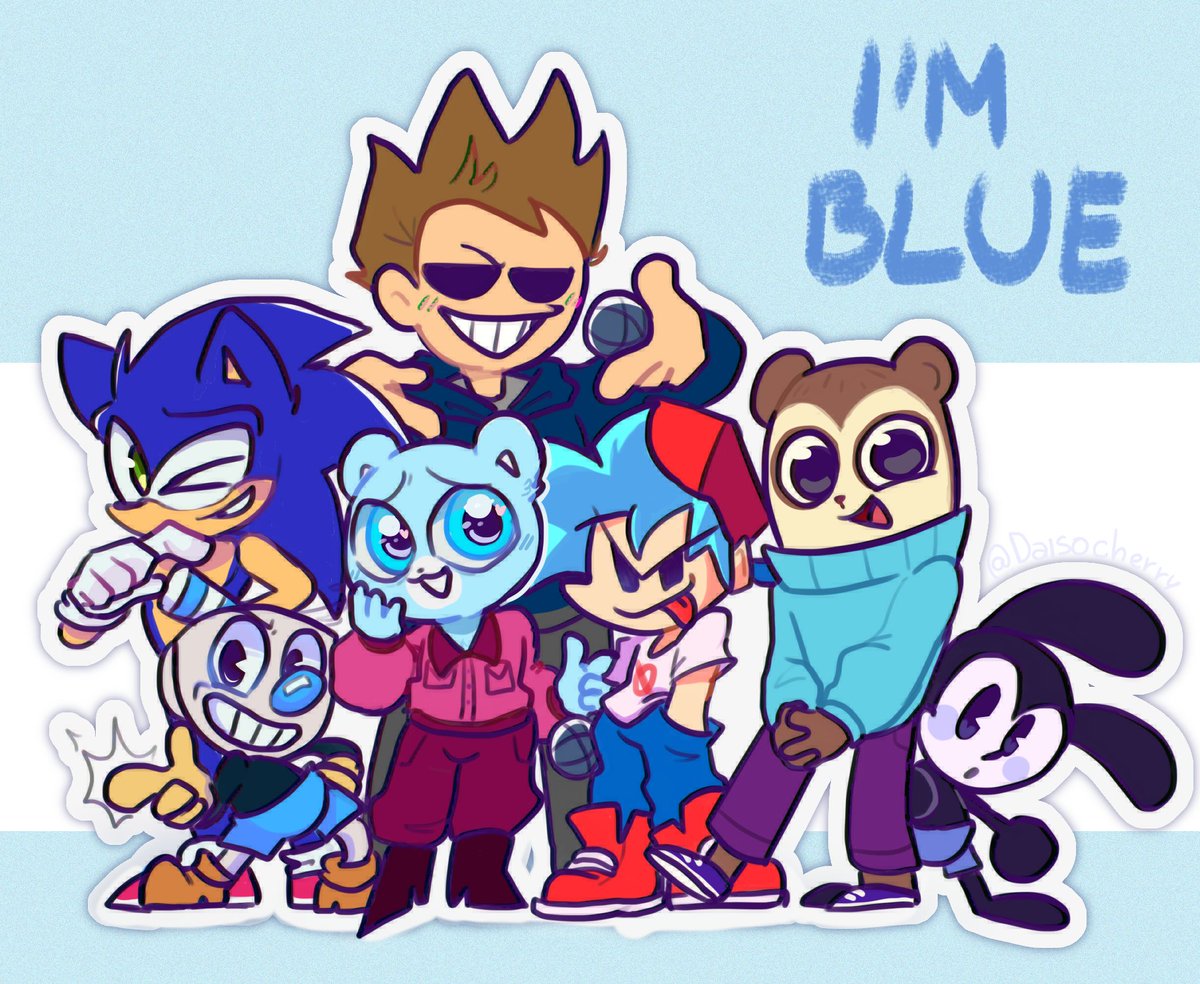 berryT00n's tweet photo. Finally I finished,I had unforeseen events along the way but I finished,THIS SONG WON'T LEAVE MY HEAD.I forgot to include more characters that I know that are blue 🩵🩵🩵🩵 

(#SonicTheHedgehog #mugman #Azulin #UnicornWars  #fridaynightfunkin #maxdesignprotwt #eddsworld #oswald) https://t.co/ddWl0GawGs