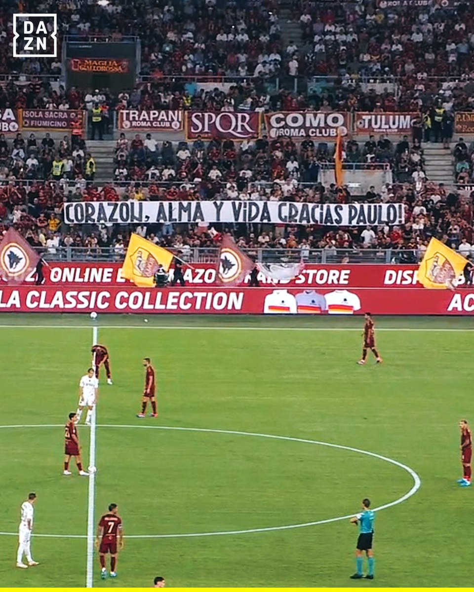🏟️La pancarta del Olímpico para Paulo Dybala:

"¡Corazon, alma y vida Gracias Paulo!".

📷 <a href="/DAZN_IT/">DAZN Italia</a> 

#ASRoma