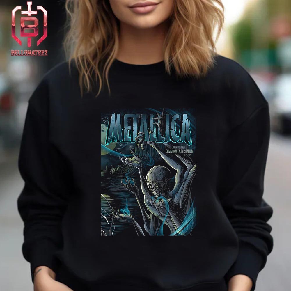 Bellonateez's tweet photo. Metallica M72 North America Tour 2024 Pop Up Store Event Poster At Commonwealth Stadium Edmonton AB Canada On August 25th 2024 Unisex T-Shirt #Metallica #M72Edmonton #MetOnTour
>>>>https://t.co/tCRmk8Rxpw https://t.co/QFXzU8caFR