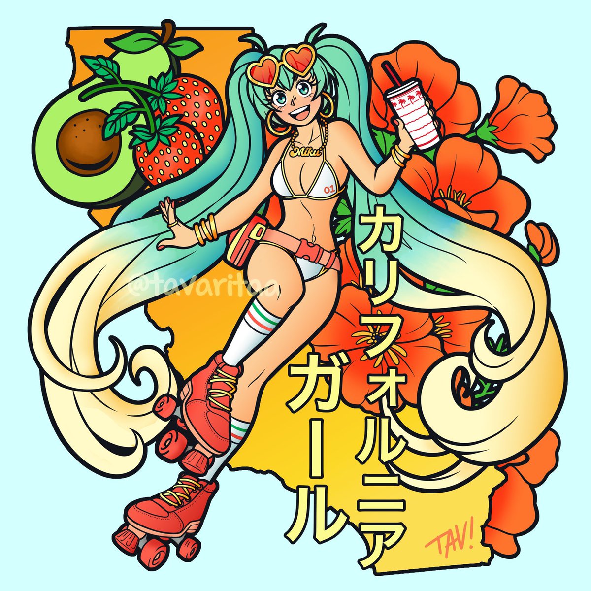 tavaritaa's tweet photo. Reposting all my state Miku draws due to request, starting off with California Miku! https://t.co/4J0l821FEZ