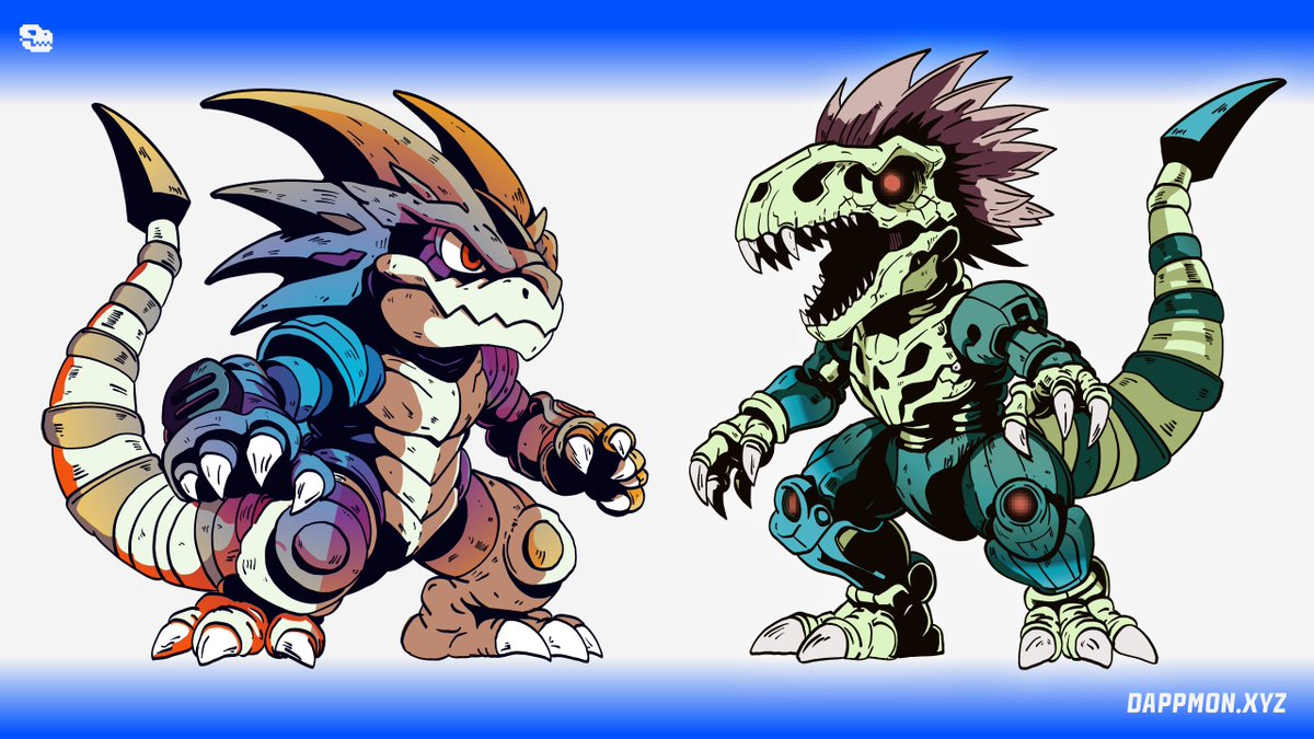 Illustration of Dappmon, Ethemon and SkullEthemon. 