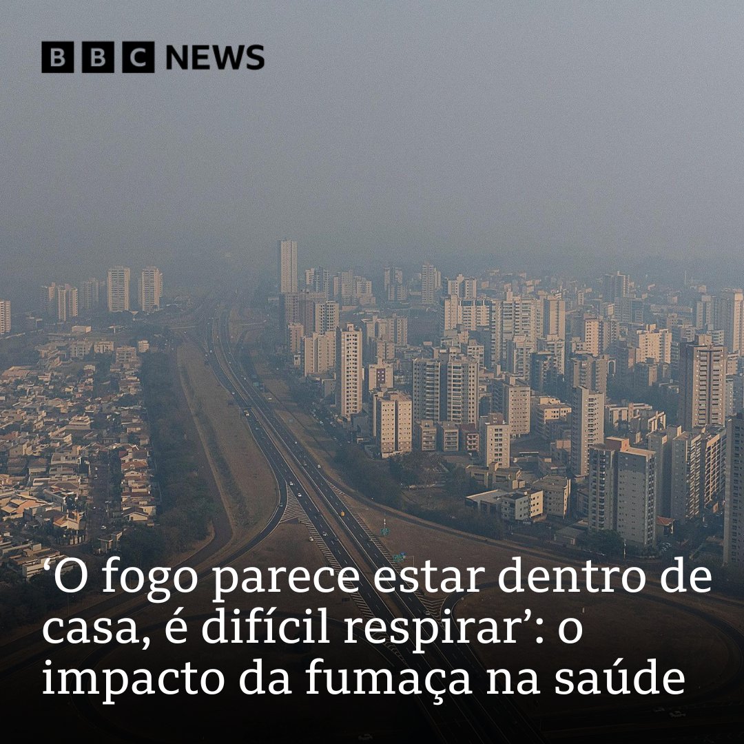 A fumaça provocada por queimadas tem coberto cidades em várias regiões do Brasil, carregando substâncias tóxicas que irritam narinas, olhos e garganta, atravessam as células pulmonares e entram na circulação sanguínea bbc.in/3YYEeld