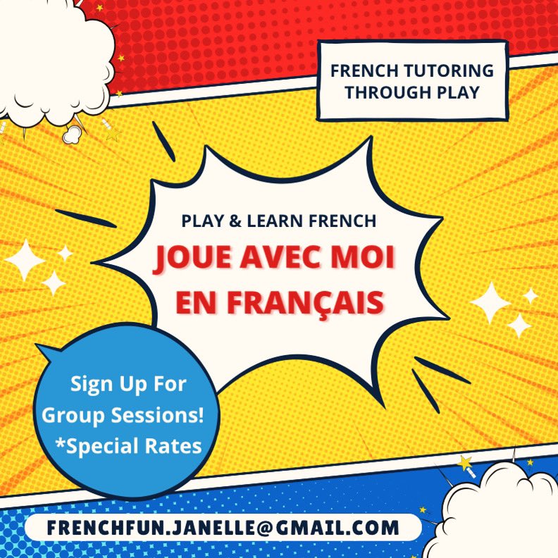 Looking for French tutoring? Learn through PLAY! Special rates for group sessions. First 2 sessions FREE! All ages welcome 🧑‍🧑‍🧒‍🧒 #tutor #tutoring #French #français #LanguageLearning #LANGUAGE #fun #games