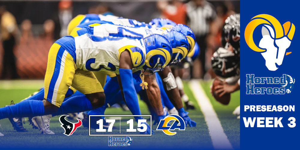 Con la sconfitta per 17-15 contro gli Houston Texans, finisce la preseason 2024, la prima vincente dell'era McVay, se questo conta qualcosa.
Più che la partita, sono stati utilissimi i due allenamenti congiunti giocati in settimana.
hornedheroes.huddle.org/2024/08/25/la-…