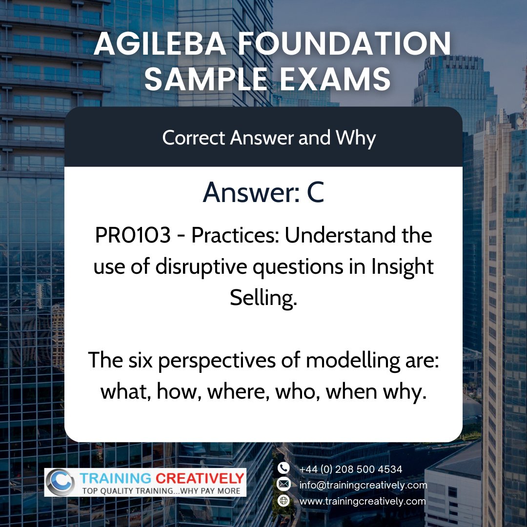 traincreatively's tweet image. Wrap up your day with some AgileBA practice! 🌙 Ready for this challenge? Check out the sample question and swipe for the answer. #AgileBA #BusinessAnalysis #NightStudy