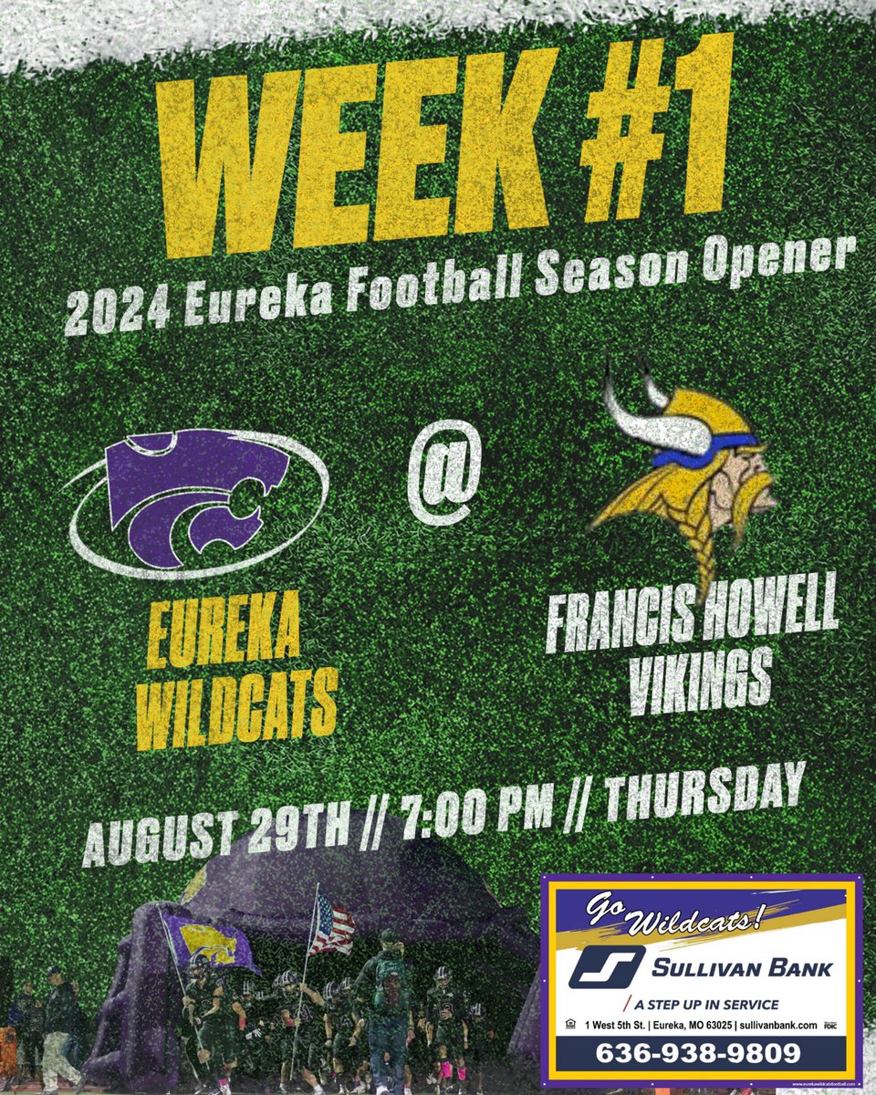 The first game of the season is set to take place this Thursday at Howell. We urge you to come out and show your support for your <a href="/EurekaFootball/">EHS Wildcat Football</a> Wildcats.