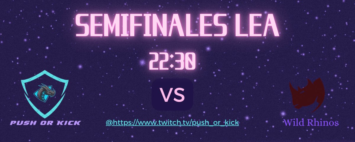 PushOrKick's tweet image. Nos vemos hoy a las 22:30 en las semifinales de 2ª de @LEAmateur_ vs @WildRhynos 
Os deseamos mucha suerte chicos

En: twitch.tv/push_or_kick