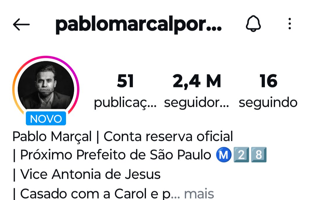 deiaponte17's tweet photo. @GuilhermeBoulos Marçal já passou de seguidores em um dia. Vai ser massacrado https://t.co/A2xTT1tLAb