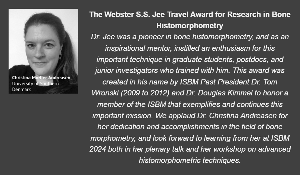 International Society of Bone Morphometry (ISBM) (@isbm_society) on Twitter photo 🏅The <a href="/ISBM_society/">International Society of Bone Morphometry (ISBM)</a> Jee Award honors a member of the ISBM that exemplifies and continues the mission of Dr. Web Jee, a pioneer and mentor in bone histomorphometry. This year, we honor <a href="/cmandreasen/">Christina Møller Andreasen</a> for her talent, leadership, and unwavering committment to this goal. #ISBM2024 🏅The <a href="/ISBM_society/">International Society of Bone Morphometry (ISBM)</a> Jee Award honors a member of the ISBM that exemplifies and continues the mission of Dr. Web Jee, a pioneer and mentor in bone histomorphometry. This year, we honor <a href="/cmandreasen/">Christina Møller Andreasen</a> for her talent, leadership, and unwavering committment to this goal. #ISBM2024