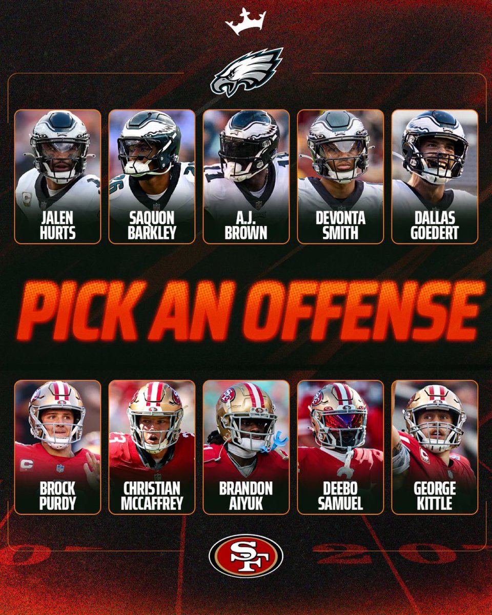 MLFootball's tweet image. WHO ARE YOU TAKING…

The #Eagles or #49ers offense 

🧐🧐🧐

(Via @DraftKings)