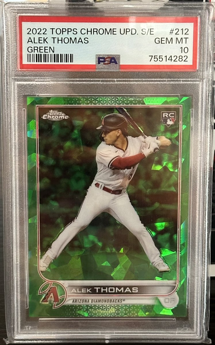 A2ZCollecting's tweet photo. @breakoutcards_ @BrianReaume PSA 10 Alek Thomas Green Sapphire Rookie /75 $40 Shipped https://t.co/l8mlHxGblW