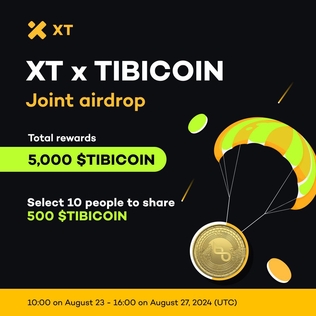 con_animay79r's tweet photo. Exciting news! 🚀 #XT and #TIBICOIN are collaborating for a huge #Airdrop Event!
- 🎉 Total prize pool: 5,000 $TIBICOIN
- 💰 10 lucky winners will each receive 500 $TIBICOIN
Mark your calendars: Aug 23-27, 2024 (UTC) ⏰
Participate: https://t.co/qwuwrpQGn9 https://t.co/4rTlsrgsym