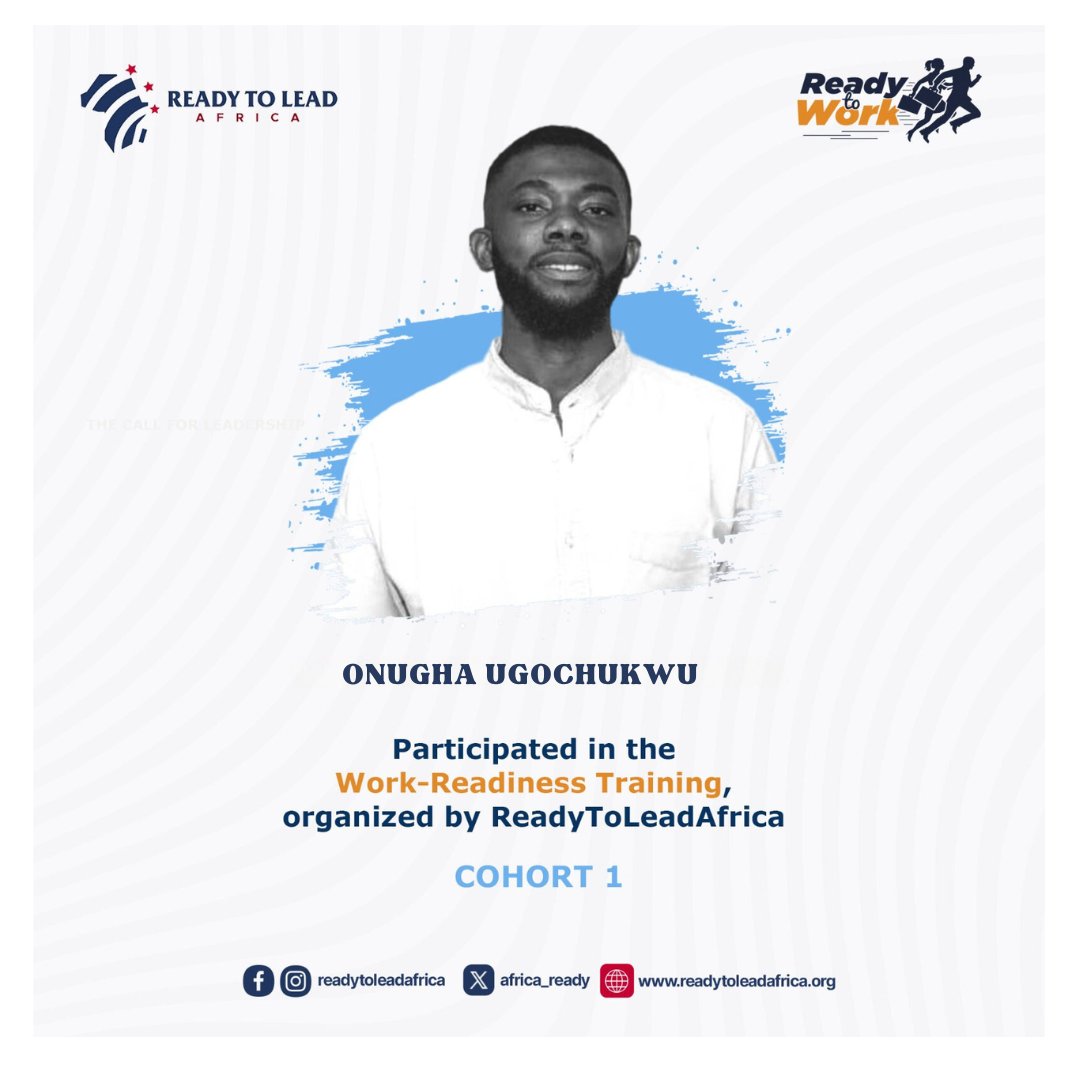 UgochukwuO54004's tweet image. Grateful for the opportunity to participate in the Work-Readiness Training organized by @ReadyToLeadAfrica. The experience has equipped me with invaluable skills and knowledge. Excited for the journey ahead!

#readytowork #workreadinesstraining #readytoleadafrica