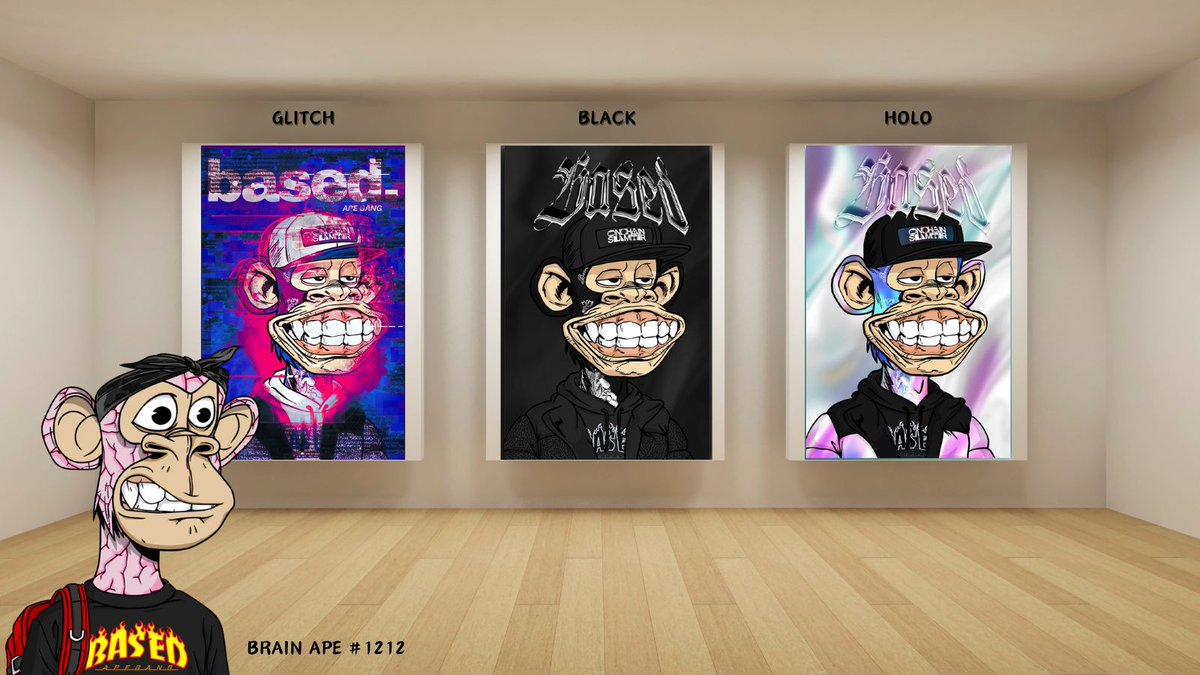 BeingBasedIO's tweet photo. The Based Apes Gang (@BasedApeGang) minted out these awesome posters this week! To celebrate the mint out, they're giving away 3 posters and the Based Ape seen on the image above.

4 Winners:

1 x Based Ape -#BAG #1212
1 x Glitch Poster
1 x Black Poster
1 x Holo Poster

Participants: Like, RT and comment your favorite poster, tag 3 friends.
Follow: @BasedApeGang & @BeingBasedIO

Duration: 24 Hours