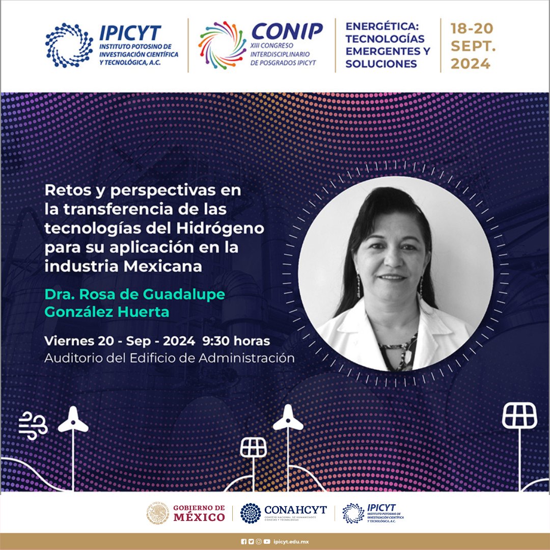 IPICYTciencia's tweet photo. 💡¡Acompáñanos en la conferencia en el CONIP 2024!
"Retos y perspectivas en la transferencia de las tecnologías del Hidrógeno para su aplicación en la industria Mexicana" con la Dra. Rosa de Guadalupe González Huerta.
⏰9:30 AM.
#IPICYT #CONIP2024 https://t.co/jtwavVxWmp