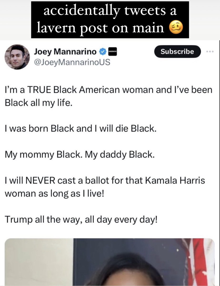 JazzyJ87283918's tweet photo. You know the woman on X that claims to be Trumps biggest black supporter named Laverne Spicer?

Well it’s not really her, it’s a white guy. https://t.co/uHPZAFqKHt