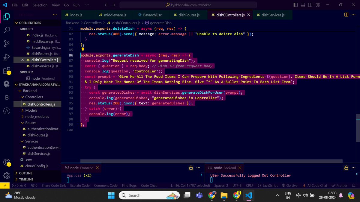 Kash97_Tech's tweet photo. Excited to introduce Bavarchi, an AI-powered feature in my project! Now, you can list the ingredients you have at home, and Bavarchi will suggest delicious recipes you can make with them. #MERNStack #JWT #AI #ReactJS #NodeJS #FullStackDev #Coding  #JavaScript #Gemini https://t.co/bYa0qhMvgf
