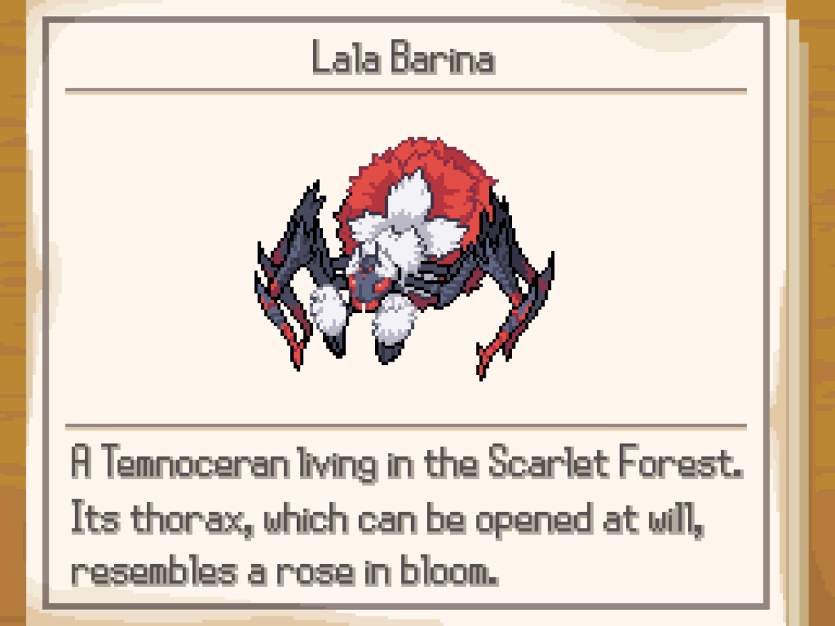 Lala Barina from MH Wilds in the style of Gen V Pokemon sprites! Poison/Dark for the typing, maybe? What do you think?🤔
#pixelart #ドット絵 #monsterhunter