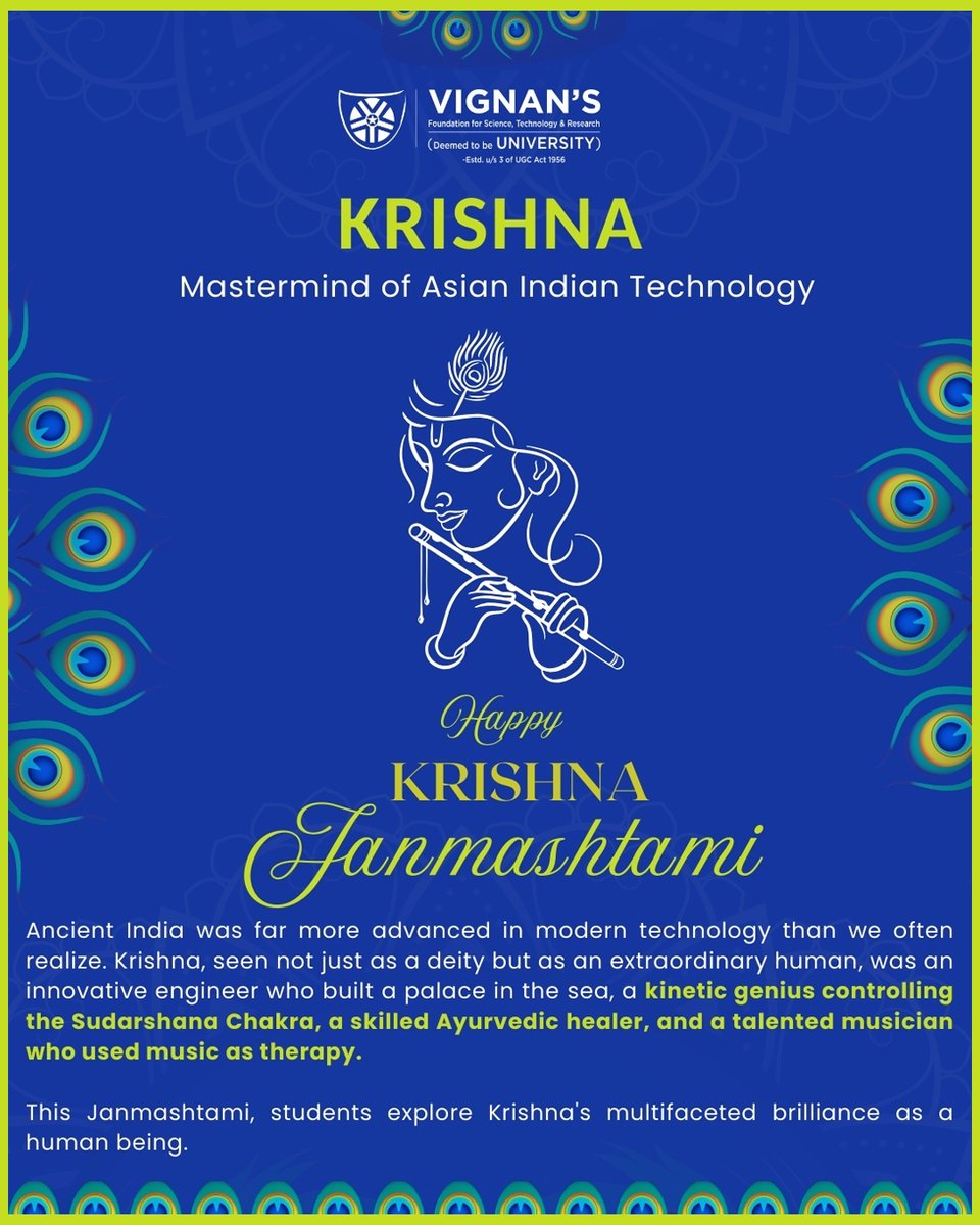 Vignan wishes you a happy Krishna Janmashtami! 🌸 May the teachings of Lord Krishna inspire your journey of learning and personal growth. 📚✨ Wishing you wisdom and joy on this auspicious day!

#LordKrishna #iskon