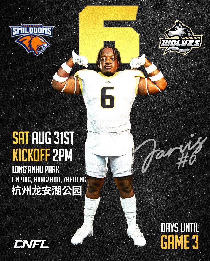 shanghai_wolves's tweet photo. It's Game Week! Just 6 Days until the Wolves take on the Smildoons on Saturday. LFO!!! GO WOLVES!!!🐺@jham_ #football #cnfl #Gameday #wolfpack @cnfl_football @nflchina #china #chinafootball #LFG #shanghaiwolves #playoffs #nationalchampions #championship #dynasty #goingfor3 https://t.co/gFmr4LkqgQ
