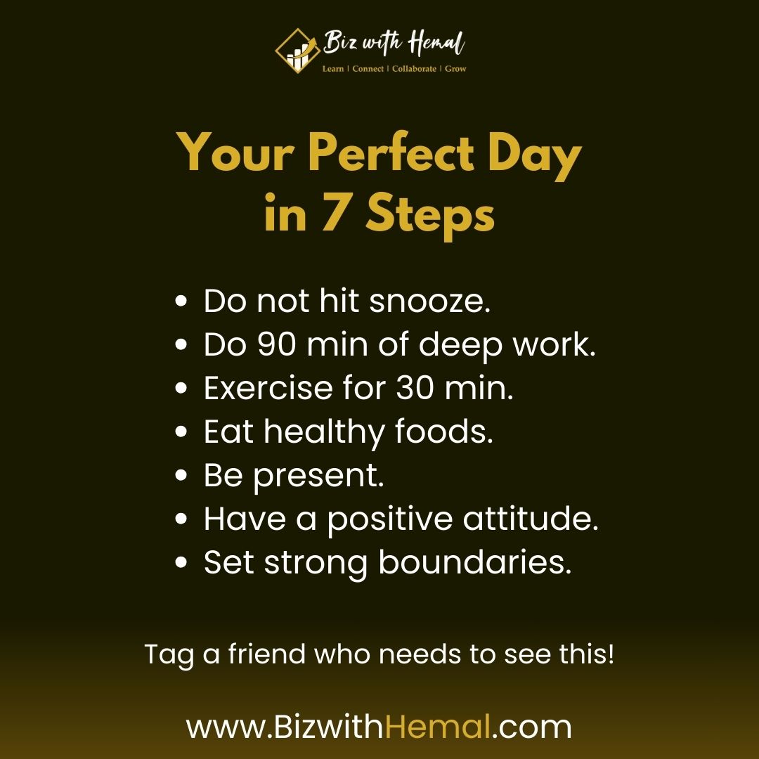 BizwithHemal's tweet image. Try these steps and see how they enhance your day! 

What will you include in your ideal routine?

#BizwithHemal #LifeCoaching #HealthyHabits #TimeManagement #DailyRoutine #MindfulnessMatters #PositiveMindset #GoalSetting #SelfImprovement #ProductivityTips #RoutineBuilding
