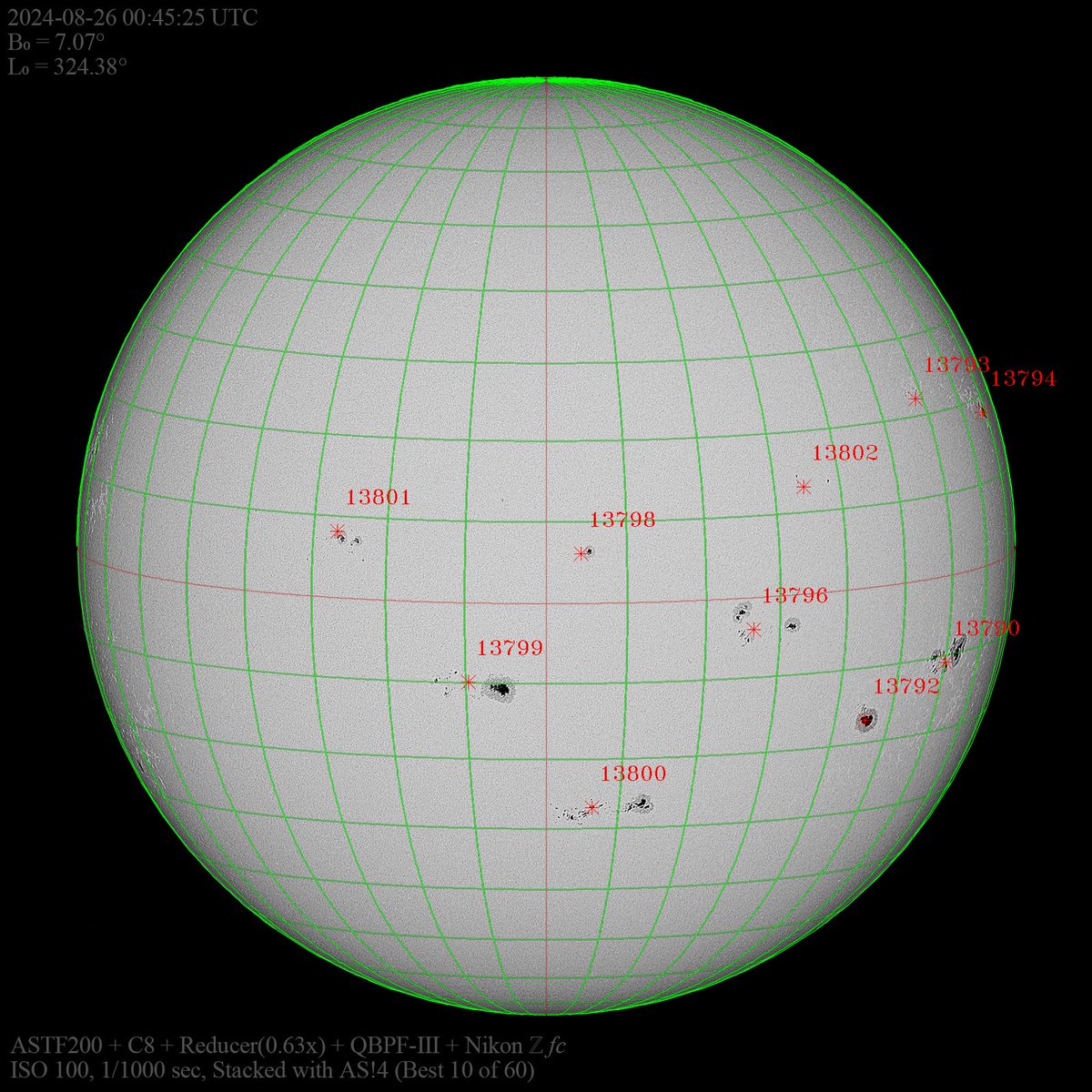 tahiti_express's tweet photo. #Sun and #Sunspot 2024-08-26 09:45:25 UTC+9
晴れたが風がやや強い。雲も多く薄雲越しに撮影。

#ASTF200 #C8 #QBPF #Zfc ISO100; 1/1000 sec #愛知県尾張旭市 #Japan
https://t.co/IjMzyMl1bj https://t.co/MyYmKDu53L