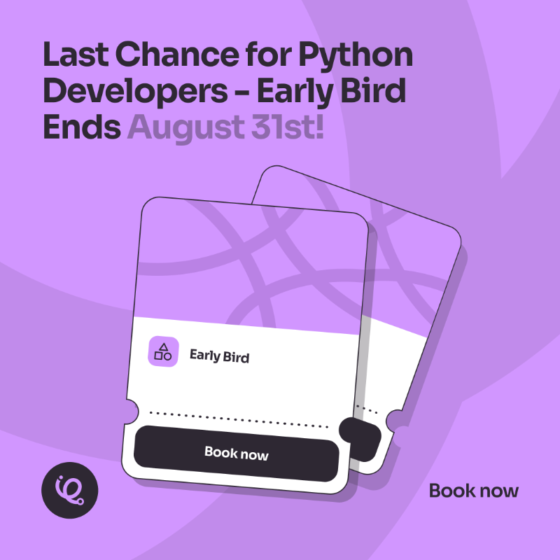 pyconwroclaw's tweet photo. ⚡ Hurry! Early bird pricing for PyCon Wroclaw 2024, the ultimate gathering for Python developers, ends August 31st. 

Reserve your spot today and save on this key event. Time is ticking—act fast!