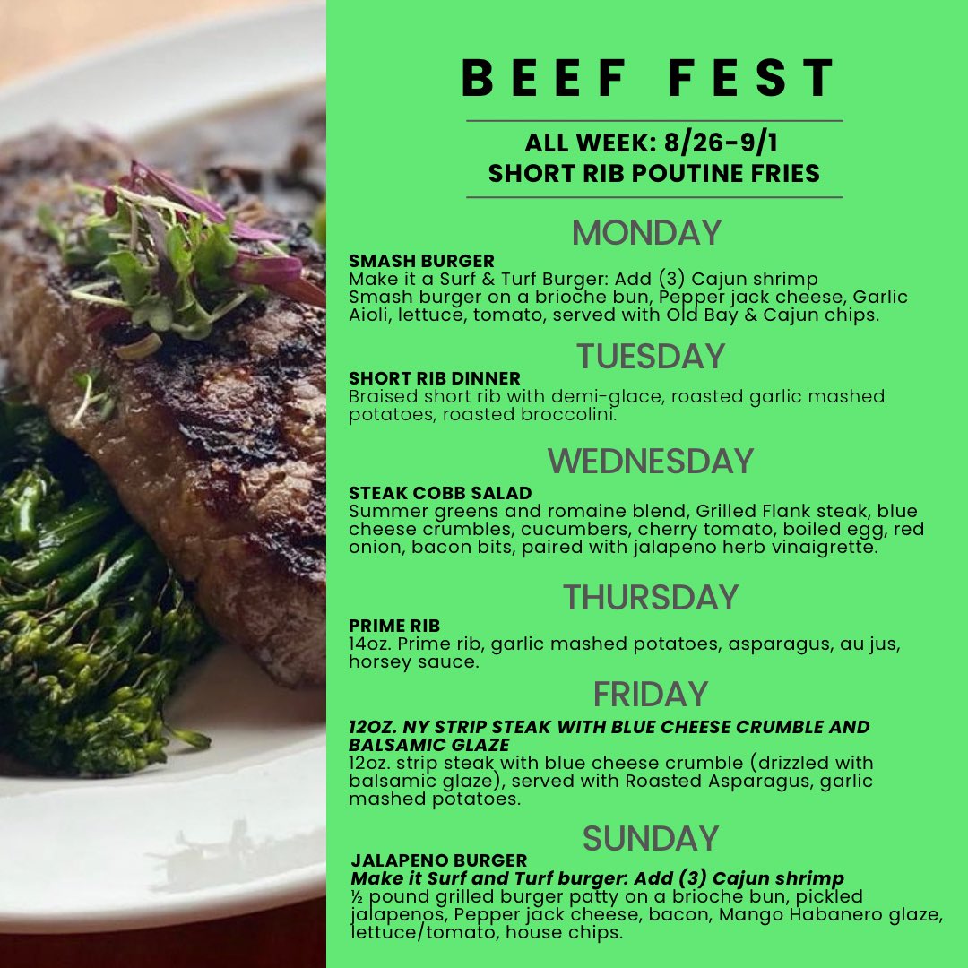 Boardwalkpib's tweet photo. Beef Fest at The Upper Deck!
Get ready for a week full of mouthwatering beef delights! All week enjoy Short Ribs Poutine Fries. But that’s not all—Chef Milan will be serving up a unique beef special each night. Don’t miss out! 🥩
#BeefFest #LakeErie #PIB #PutinBay https://t.co/9bpLjY9TcS