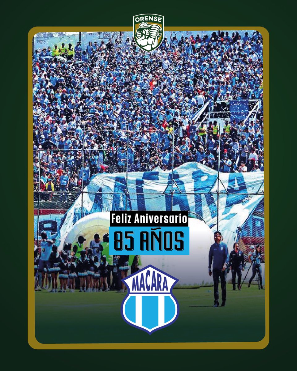 Orense_SC's tweet photo. Felicitamos a nuestros amigos del @Macara_Oficial por sus 85 años de vida institucional. 🥳🎉

¡Felicidades amigos, nos vemos pronto! 🫶🤝

#aniversario #CDMacara #LigaProEcuabet https://t.co/hJVcpkAkfS