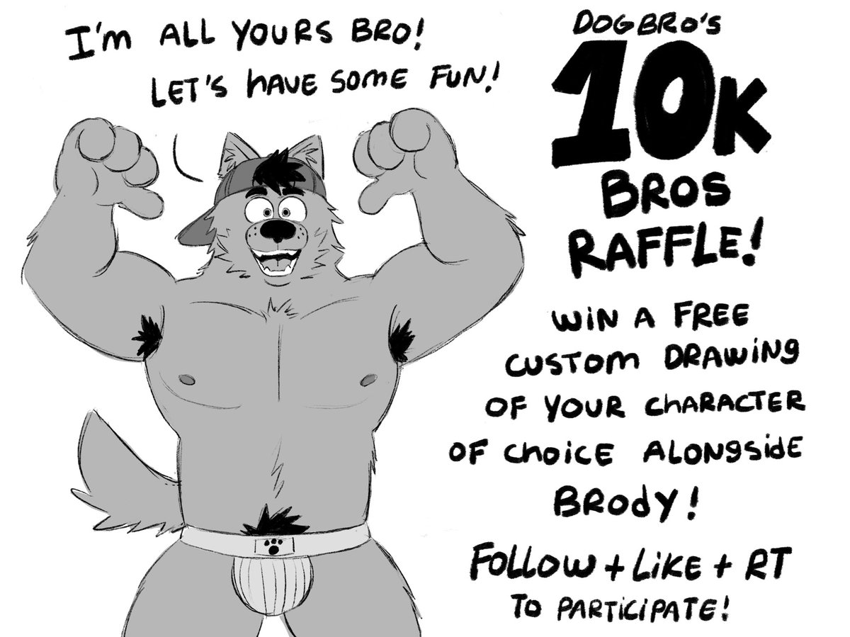 dogbro69's tweet photo. we reached 10k bros!!! doing a custom art raffle that includes your character alongside Brody! To participate like and rt this post and follow me! Will choose a winner in a week! Thanks bros WOOF!! https://t.co/1owJbGao6z