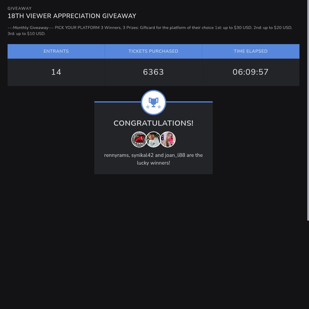 SoljaD1's tweet photo. 18th #ViewerAppreciation #Giveaway was another success!
#ThankYou to everyone who participated! You all are winners in my books.

***I will be contacting you all on Twitch for the prize information. 
You have 7 day to reply to my message once it's sent out to claim your prize*** https://t.co/PzsOJXlIPc