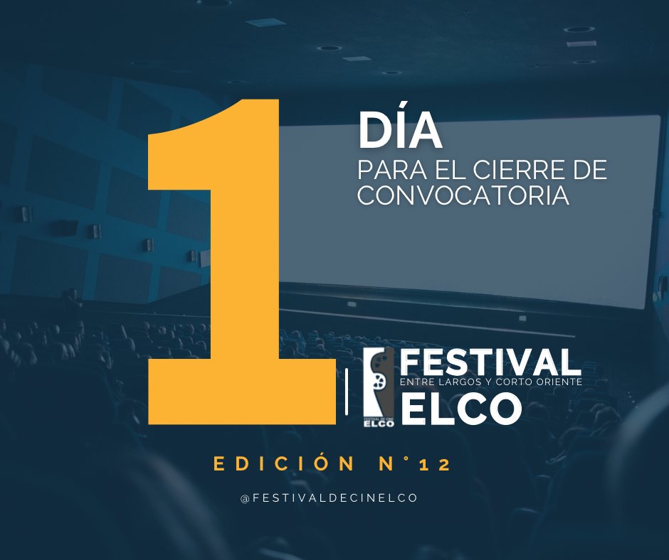 Solo queda un día  para que cierre la convocatoria del festival ELCO 2024 🎞️

Son 12 años exhibiendo cine venezolano en el oriente del país 🇻🇪 
sites.google.com/view/festival-…

Te dejamos el link de nuestra pagina web donde esta la bases y planilla de inscripción ⬆️