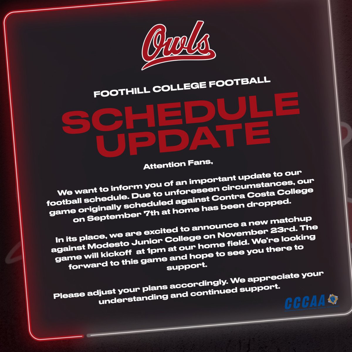 OwlFootball_'s tweet photo. 🚨SCHEDULE UPDATE🚨 https://t.co/OffRqaImpM