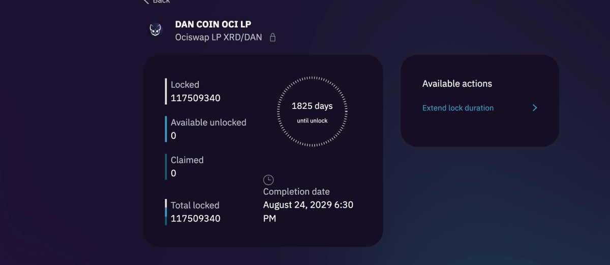 HUGE ANNOUNCEMENT!!

$DAN is the FIRST #XRD project to lock their liquidity using <a href="/RadLockio/">RadLock.io</a>!

 ANOTHER FIRST FOR THE $DAN FAM!

<a href="/NFTMachinist/">The Machinist</a> recorded the whole process and will share it soon.

A huge THANK YOU to the RADLOCK team!

Your platform will change Radix forever 💪