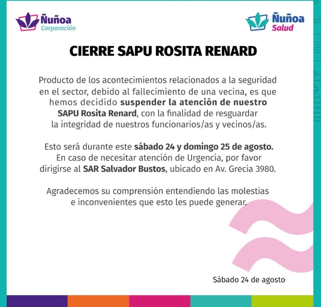 Lo ocurrido en el SAPU Rosita Renard es el claro ejemplo de cómo se debilita nuestra institucionalidad y aceptamos lo que no debemos aceptar “Abandonar a nuestros vecinos” y dejar que ganen los delincuentes