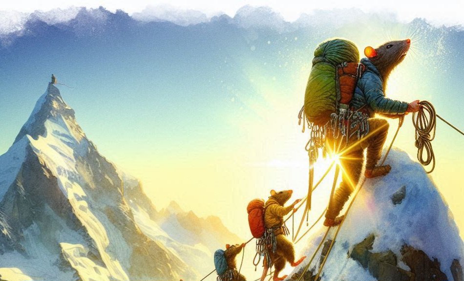 Maybe tomorrow will be good,
to climb to the peak, as we should,
we're raring to go,
if not for this snow,
for rats on all mountains have stood.
#limerick #climbers #ratrace #mountaineers #atthepeak #poetrycommunity #WriterCommunity #poetry