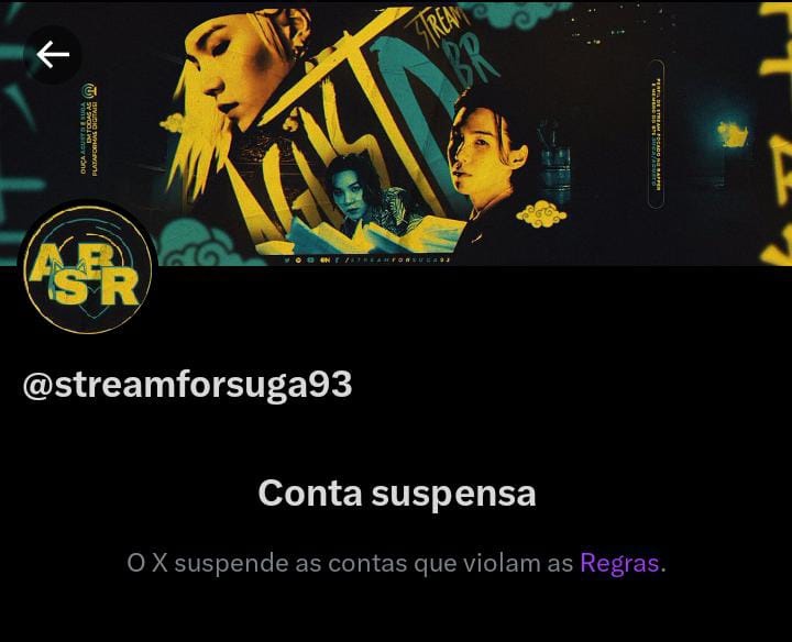 HyungLine_BR's tweet image. ‼️ ATENÇÃO ‼️

A conta da Agust D Stream BR (@streamforsuga93) foi suspensa pelo X/Twitter.

⬇️ COPIEM E COLEM A TAG ⬇️

Hello @Support @X
Ive been following the user @streamforsuga93 for quite a long time.  I know this user has never knowingly done anything violating any of the…