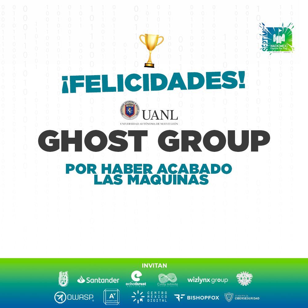 ¡Una gran felicitación a los equipos Ghost Group (.edu), OnlyFlags (privada) y Garfield Kart Furious League (.org &amp; .gob) por haber terminado todas las máquinas!