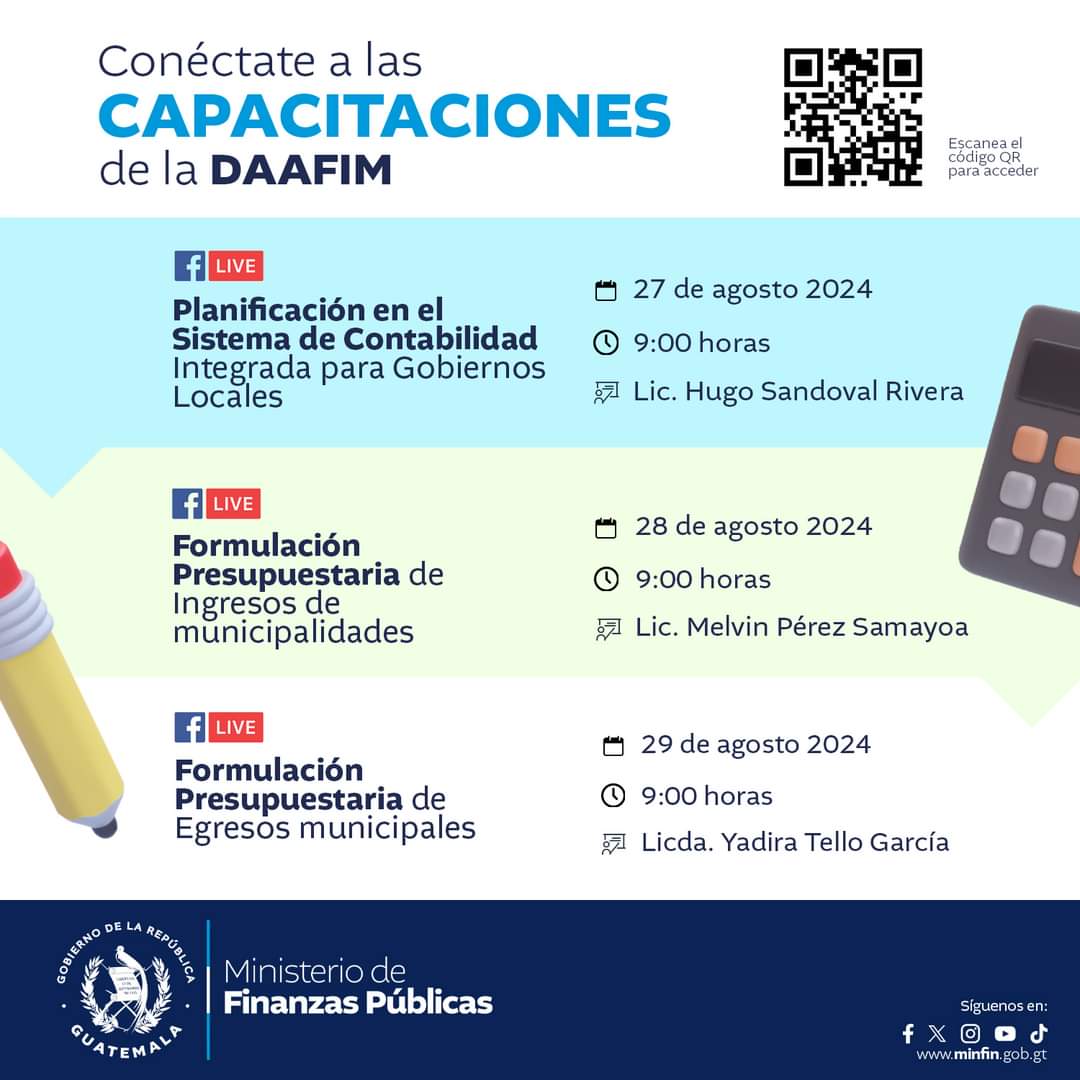 MinfinGT's tweet photo. #CapacitacionesMinfin 🧑🏻‍💻| La Dirección de Asistencia a la Administración Financiera Municipal #DAAFIM 𝐢𝐧𝐯𝐢𝐭𝐚 𝐚𝐥 𝐩𝐞𝐫𝐬𝐨𝐧𝐚𝐥 𝐦𝐮𝐧𝐢𝐜𝐢𝐩𝐚𝐥 a la capacitación sobre 𝐏𝐥𝐚𝐧𝐢𝐟𝐢𝐜𝐚𝐜𝐢𝐨́𝐧 𝐲 𝐟𝐨𝐫𝐦𝐮𝐥𝐚𝐜𝐢𝐨́𝐧 𝐩𝐫𝐞𝐬𝐮𝐩𝐮𝐞𝐬𝐭𝐚𝐫𝐢𝐚 𝐨𝐫𝐢𝐞𝐧𝐭𝐚𝐝𝐨 𝐚 𝐥𝐚 𝐠𝐞𝐬𝐭𝐢𝐨́𝐧 𝐩𝐨𝐫 𝐫𝐞𝐬𝐮𝐥𝐭𝐚𝐝𝐨𝐬 𝐞𝐧 𝐒𝐢𝐜𝐨𝐢𝐧 𝐆𝐋, los días 𝟐𝟕, 𝟐𝟖 𝐲 𝟐𝟗 𝐝𝐞 𝐚𝐠𝐨𝐬𝐭𝐨 𝐝𝐞 𝟐𝟎𝟐𝟒 por Facebook Live: https://t.co/3X5vwcNMiE

#MinfinSaleAdelante
#GuatemalaSaleAdelate 
@jmenkos @BArevalodeLeon @GuatemalaGob